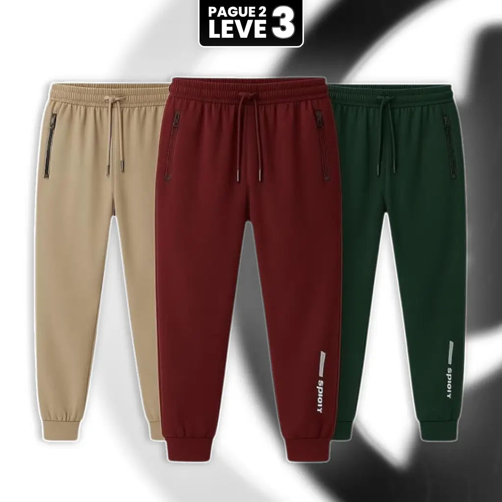 [Leve 3, Pague Só 2] Kit com 3 Calças Masculinas Trivano Sport com Tecnologia Térmica em Poliéster, Algodão e Seda Gelada