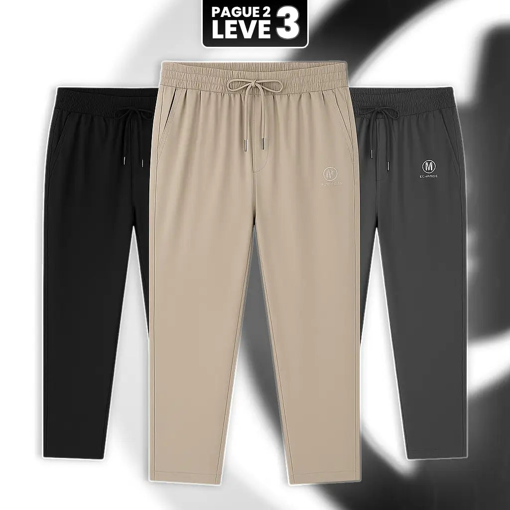 [Leve 3, Pague Só 2] Calças Masculinas Milan com Alta Elasticidade em Seda Gelada, Nylon e Elastano + BRINDES